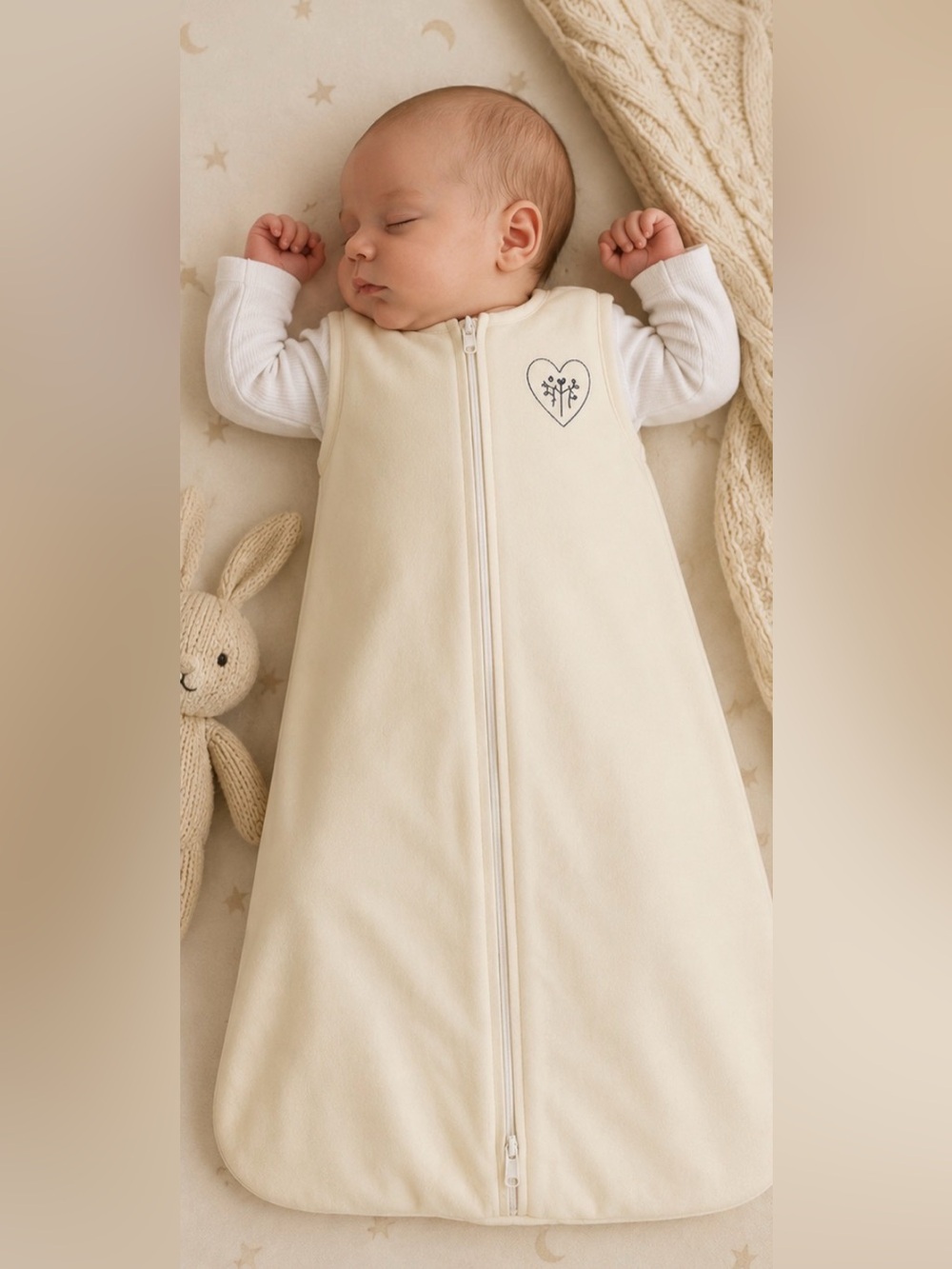 433 NWOT Halo SleepSack Cream Heart Embroidered Wearable Blanket XS 0-3 Month